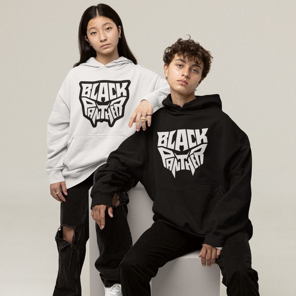 BLACK PANTHER - BLACK AND WHITE: DESIGN; UNISEX CUSTOM HOODIE - Picture 4 of 5